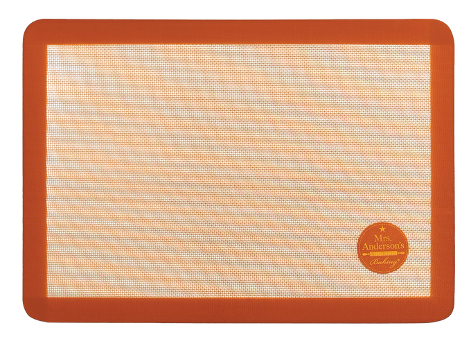 Large commercial-grade silicone baking mat with textured surface and orange trim, designed for durability and artisan baking, perfect for Kitchen & Food, Cookware, and Baking Supplies collections.