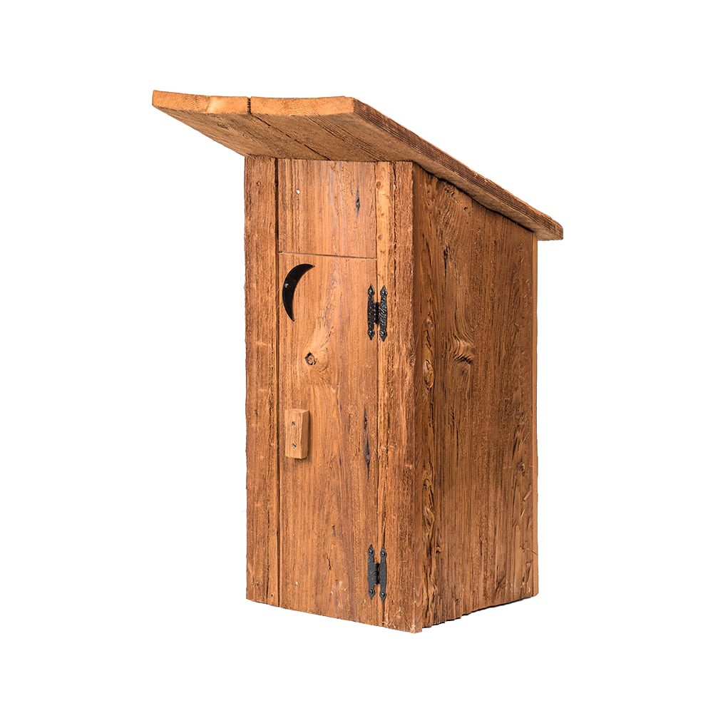Handcrafted rustic well cover made from reclaimed wood with metal hinges and crescent moon cutout, Amish made in the USA, suitable for Home & Decor and Farm, Garden & Tool collections.