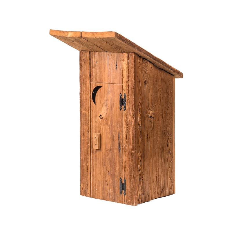 Handcrafted rustic well cover made from reclaimed wood with metal hinges and crescent moon cutout, Amish made in the USA, suitable for Home & Decor and Farm, Garden & Tool collections.