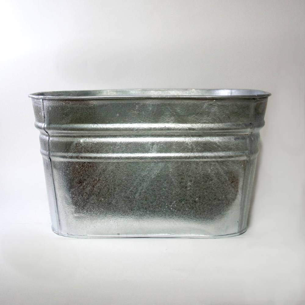 Square galvanized metal tub with reinforced rim and side detailing, designed for versatile use indoors or outdoors, featured in Home & Decor and Household Helpers collections.