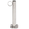 Tall stainless steel hydrometer test cup with cylindrical body, flat square base, and circular side handle, designed for maple syrup density testing in orchard and farm use.