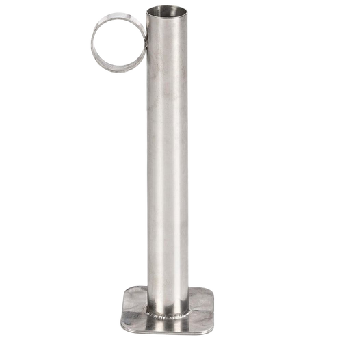 Tall stainless steel hydrometer test cup with cylindrical body, flat square base, and circular side handle, designed for maple syrup density testing in orchard and farm use.