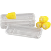 Set of four clear glass dishes with curved design to hold ears of corn securely while capturing melted butter, handcrafted and featured in Kitchen & Food, Storage and Serving, Best Sellers, and Promo Eligible collections.