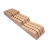 Wooden knife drawer organizer with seven curved slots designed for safe storage of large and small knives, crafted to fit neatly in kitchen drawers, ideal for Kitchen & Food collections.