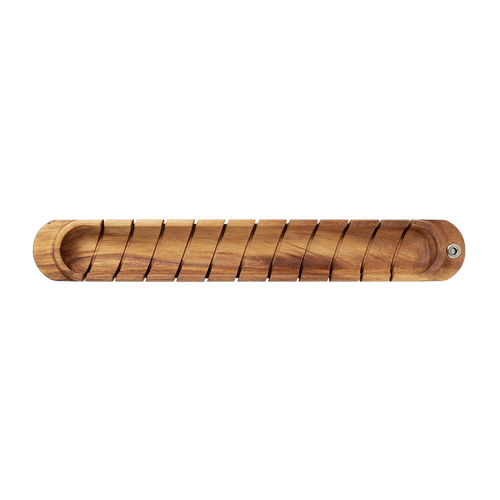 Handmade Acacia hardwood baguette slicer with evenly spaced grooves for perfect loaf cutting, ideal for Kitchen & Food, Food Prep, and Kitchen Gadgets collections.