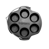 Round cast iron muffin pan with six cups and integrated handle, crafted for reliable outdoor and indoor cooking, suited for Farm, Garden & Tool, Camping, Kitchen & Food, and Cookware collections.