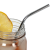 Polished stainless steel drinking straw with a gentle bend, inserted in a glass jar filled with iced beverage and garnished with a lemon slice, ideal for Kitchen & Food and Kitchen Accessories collections.