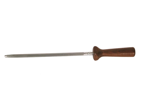 Traditional butcher steel with polished metal honing rod and smooth wooden handle, designed for maintaining sharp knives, ideal for Kitchen & Food, Food Prep, Knives, Sharpeners and Cutting Boards, Best Sellers, and Promo Eligible collections.