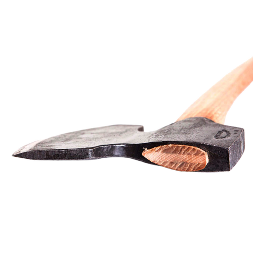 Double-sided broad axe with hand-forged steel head and smooth wooden handle, designed for squaring logs and timber, handcrafted in Sweden, ideal for Farm, Garden & Tool collections.