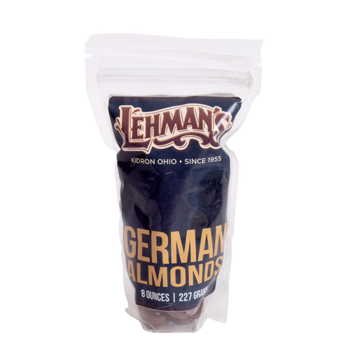 Resealable bag of handcrafted Lehman's German chocolate-covered almonds with cinnamon-roasted nuts, featured in Kitchen & Food, Snacks and Sweets, USA Made, and Best Sellers collections.