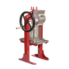 Unique handcrafted stainless steel cider press with a red frame and black cast iron crank, designed for farm and orchard use in Farm, Garden & Tool and Apple Harvest Supplies collections.