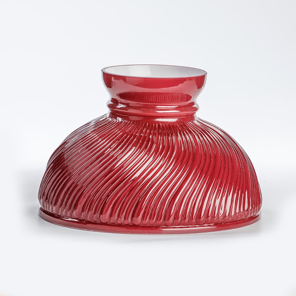 Ruby swirl glass oil lamp shade with a vibrant design that reduces glare, perfect for lamps and lighting collections, crafted to enhance classic lamp styles.