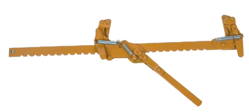 Heavy-duty, handcrafted wire stretcher with metal bar and lever, designed for securing and tightening fence wire in farm, garden, and tool collections.