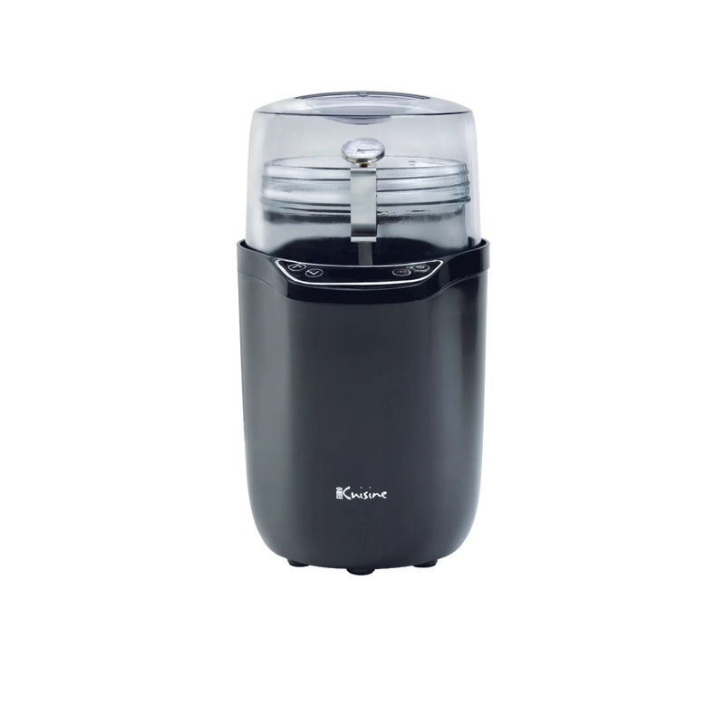 Compact black electric yogurt maker with clear plastic lid, stainless steel jars inside, digital control panel, designed for homemade yogurt and Greek yogurt in Kitchen & Food and Specialty Equipment collections.