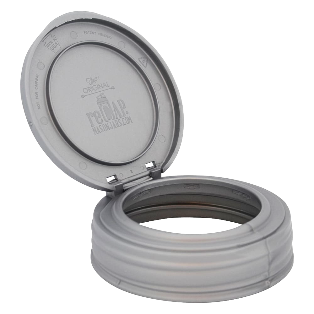 Handcrafted gray flip top lid for regular mouth jars made in USA, designed for easy access and reusable storage, featured in Home & Decor and Kitchen Gadgets collections.