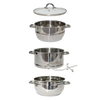 Four-piece stainless steel steam juicer set with glass lid, leak-proof spout, and side handles, designed for stovetop use, featured in Kitchen & Food and Juicers and Steamers collections.