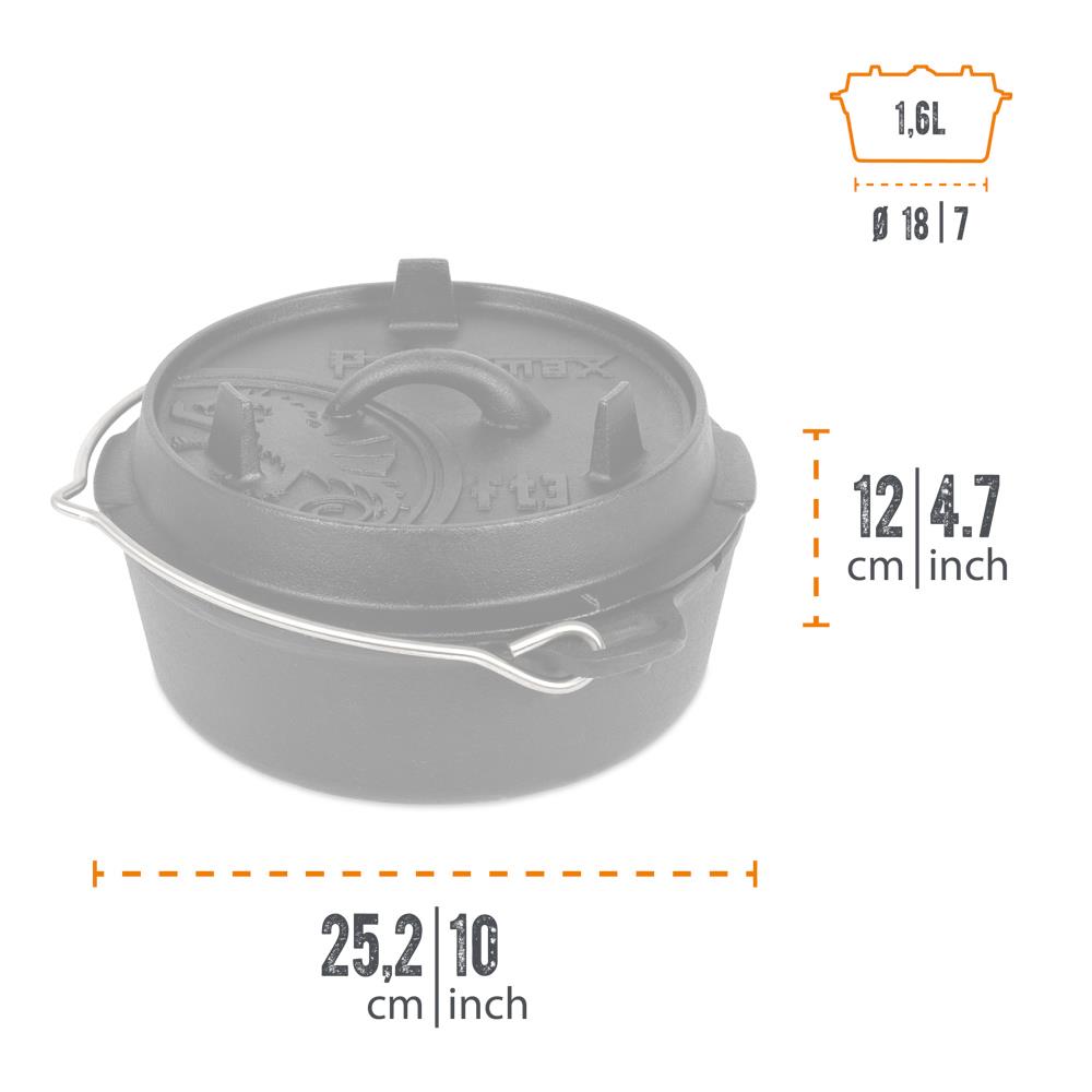 Small cast iron Dutch oven with a flat base, detailed lid, and metal bail handle, handcrafted for versatile cooking, featured in Kitchen & Food, Cookware, Cast Iron, Best Sellers, and Promo Eligible collections.
