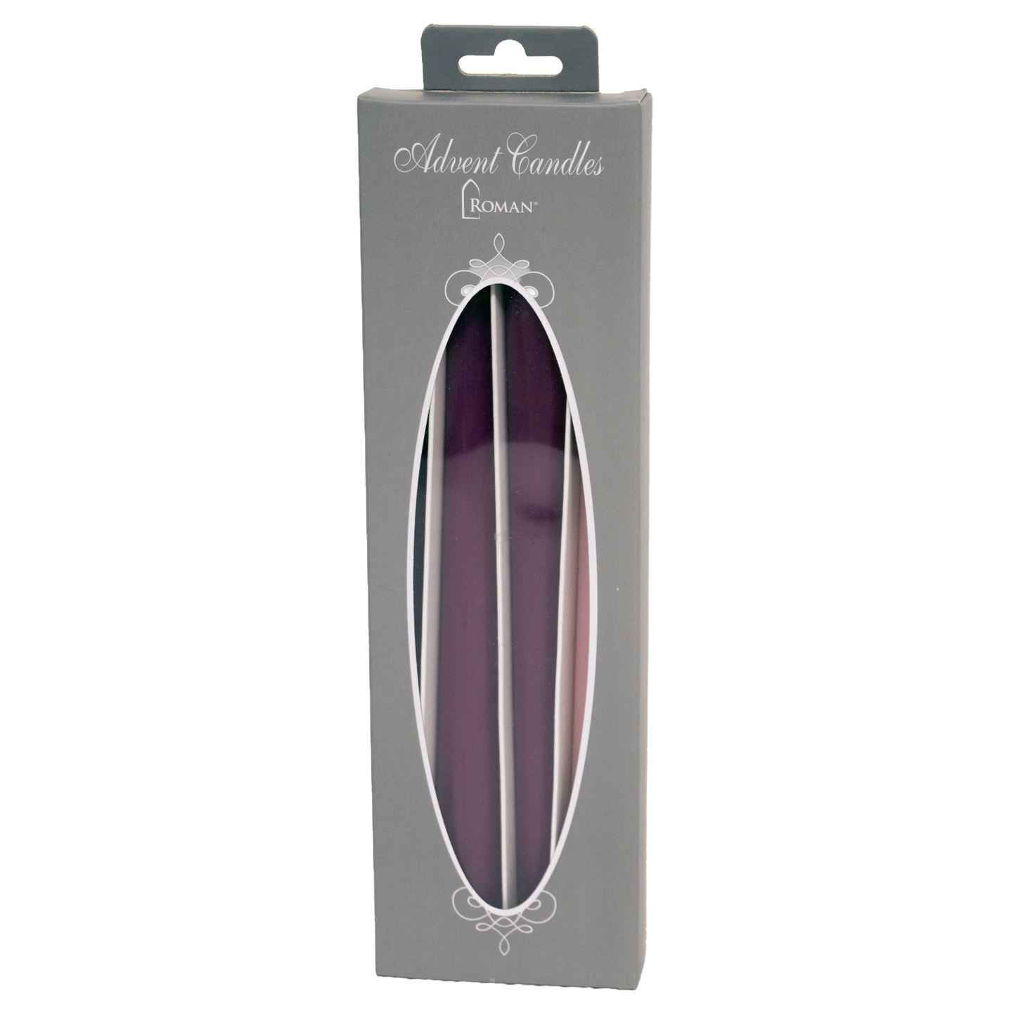Set of four handcrafted Advent taper candles in three rich purple hues and one soft pink, designed for Home & Decor, Holiday Decor, Candles, Best Sellers, and Promo Eligible collections.