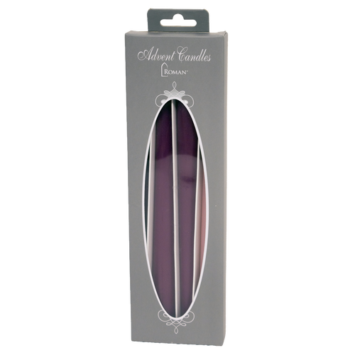 Set of four handcrafted Advent taper candles in three rich purple hues and one soft pink, designed for Home & Decor, Holiday Decor, Candles, Best Sellers, and Promo Eligible collections.