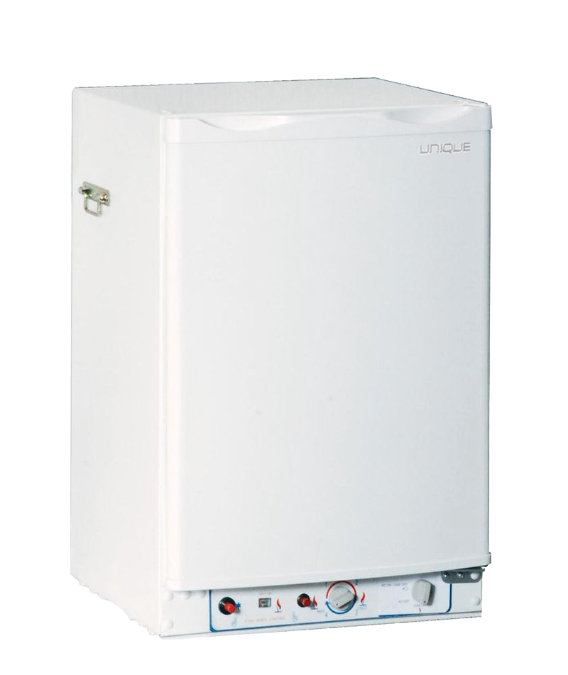 Handcrafted compact white gas refrigerator with 3-way propane, 12V, and 110V backup, designed for reliable outdoor use in Farm, Garden & Tool, Appliances, and Emergency Supplies collections.