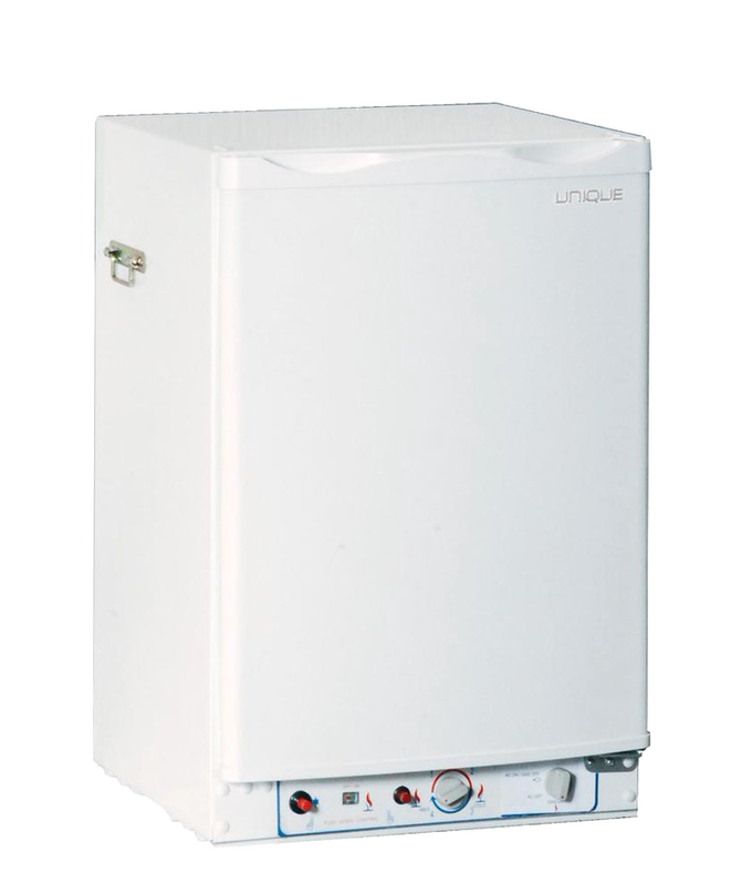 Handcrafted compact white gas refrigerator with 3-way propane, 12V, and 110V backup, designed for reliable outdoor use in Farm, Garden & Tool, Appliances, and Emergency Supplies collections.