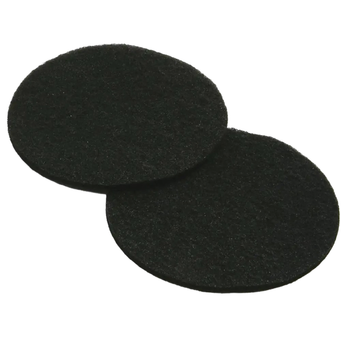 Pair of round black replacement filters designed for ceramic compost pails, featured in Farm, Garden & Tool, Composting, Garden Accessories, Best Sellers, and Promo Eligible collections.