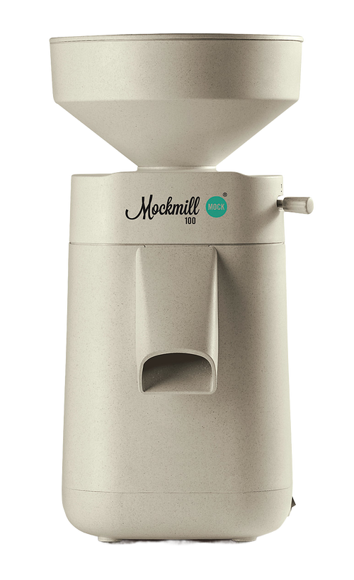 Beige electric grain mill with a large hopper and front spout, designed for effortless flour milling at home, featured in Kitchen & Food, Grain Mills, Best Sellers, Promo Eligible, and New collections.