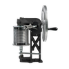 Manual can sealer featuring a large flywheel and hand crank, crafted from durable hand cast aluminum, designed for sealing number 10 cans in kitchen and food preservation collections.