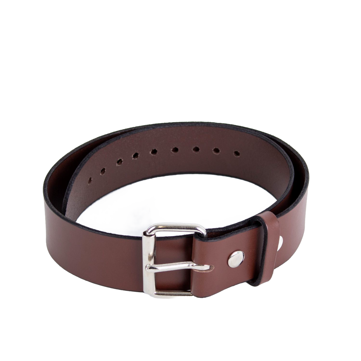 Handcrafted Amish-made 2-inch wide brown genuine cowhide leather belt with chrome buckle and snaps, featured in Clothing and Accessories, USA Made, Amish Made, and Best Sellers collections.