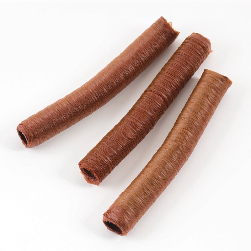 Three smoked collagen sausage casings in varying shades of brown, ideal for homemade Italian and Polish sausages, featured in Kitchen & Food, Specialty Equipment, and Butchering Supplies collections.