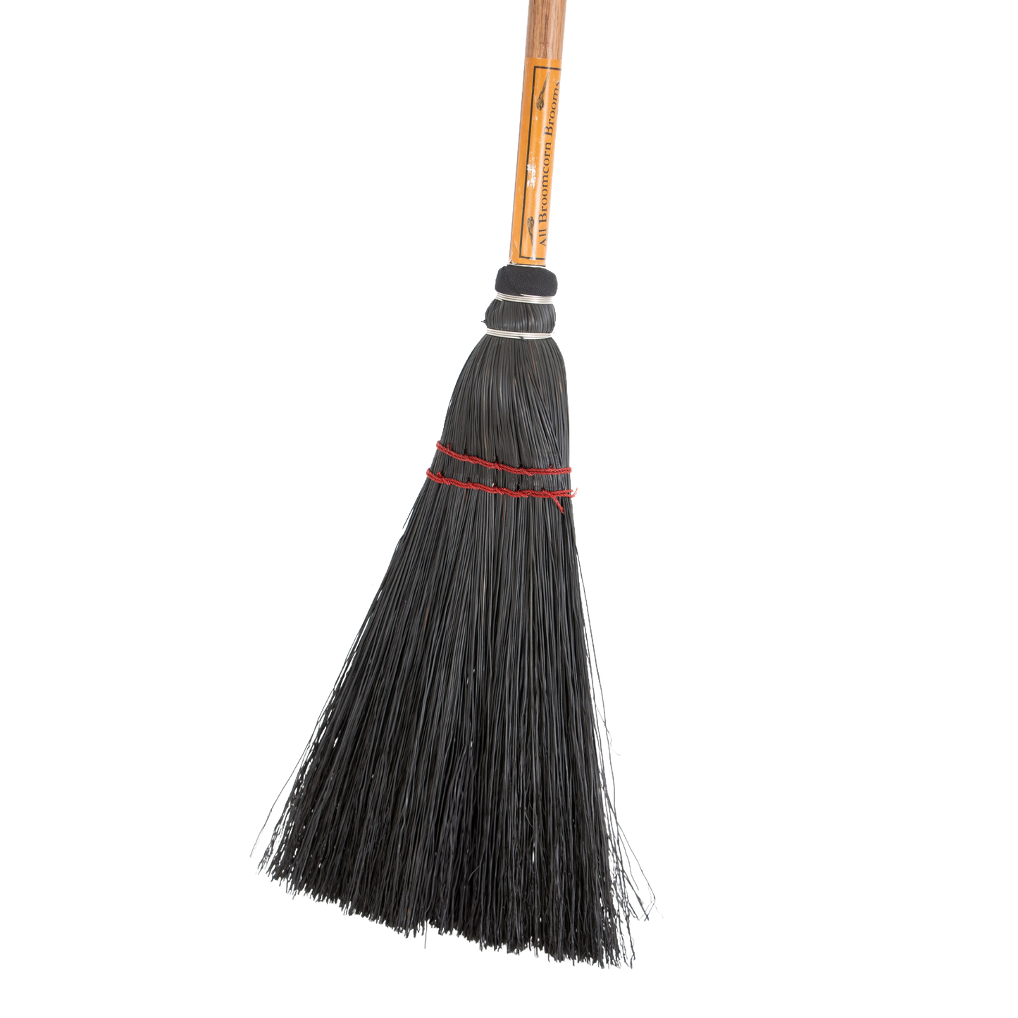 Handcrafted Amish fireplace broom made with black corn straw bristles and a natural wooden handle, designed for sweeping ashes in hearth accessories and cleaning tools collections.