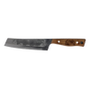 Handcrafted outdoor chef's knife with a sharp, durable high-quality steel blade and robust walnut handle, ideal for food preparation in camping and kitchen tool collections.