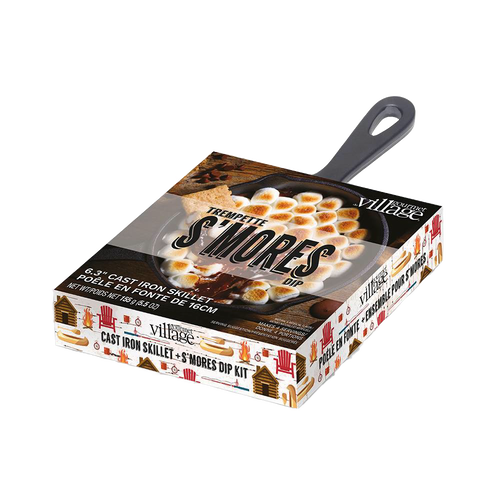 Boxed s’mores dip kit featuring a 6.3-inch cast iron skillet and toasted marshmallows, designed for Kitchen & Food, Dry Goods and Mixes, Best Sellers, Promo Eligible collections.