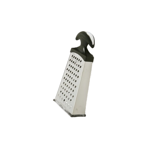 Slim stainless steel box grater with razor-sharp fine, medium, and coarse sides, featuring an ergonomic handle and non-slip base, ideal for Kitchen & Food and Cooking Gadgets collections.