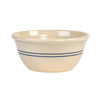 Handcrafted cream-colored stoneware mixing bowl with two blue stripes around the exterior, made in the USA, perfect for Kitchen & Food, Cookware, Baking Supplies, and Storage collections.