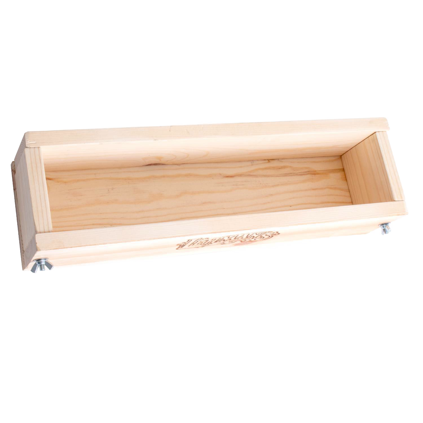 Handcrafted wooden soap loaf mold made of durable pine with adjustable ends for cutting custom soap bars, featured in Health & Wellness and Soaps and Soapmaking collections.