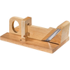 Handcrafted wooden charcuterie slicer with adjustable angled stainless steel blade, designed for precise slicing of meats and cheeses, perfect for Kitchen & Food and Food Prep collections.