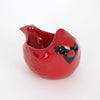 Glossy red ceramic bowl shaped like a cardinal bird with hand-painted details, ideal for festive holiday decor, kitchen use, and storage in Home & Decor and Dinnerware collections.