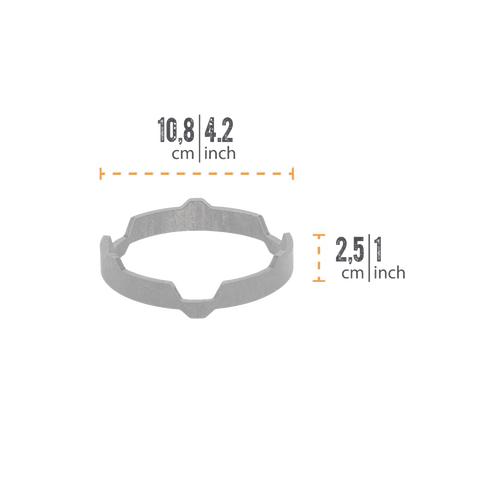Metal cooking support ring measuring 10.6 inches wide and 2.5 inches high, designed for outdoor grilling and camping in Farm, Garden & Tool, Stoves, Grilling, and Best Sellers collections.