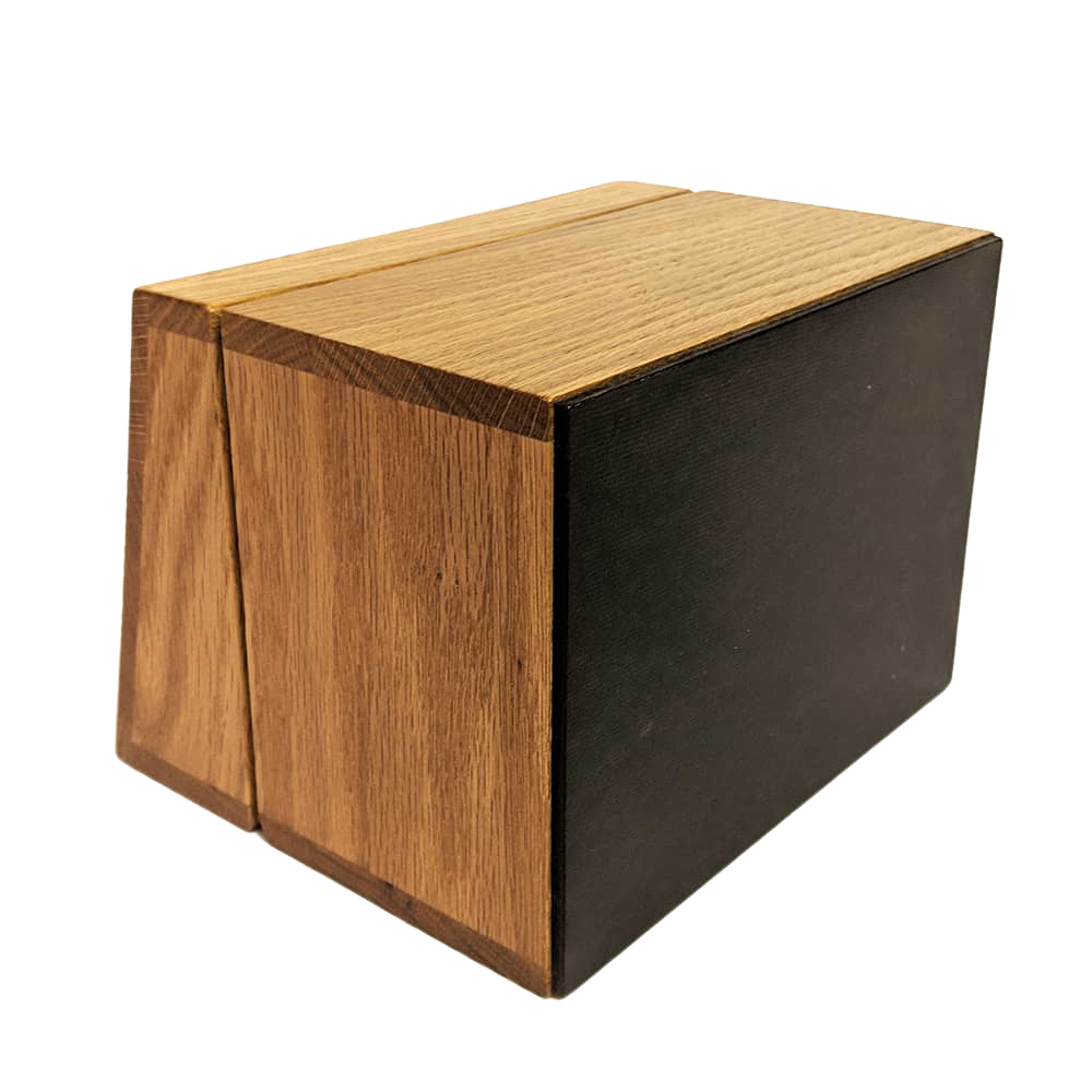Handcrafted solid oak recipe box with smooth protective finish and recessed hinges, designed for Kitchen & Food, Baking Supplies, Holiday Hosting, Storage and Serving, USA Made, and Best Sellers collections.