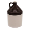 Handcrafted stoneware jug with handle in two-tone brown and cream glaze, includes cork, USA made, ideal for Kitchen & Food, Storage and Serving, Best Sellers, and Promo Eligible collections.