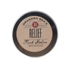 Round metal tin of handcrafted relief balm for soothing tired feet, featuring a simple natural label, made in USA and part of Health & Wellness and Balms, Creams and Lotions collections.