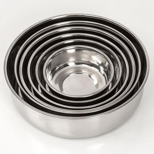 Set of six durable stainless steel nesting bowls designed for efficient storage, ideal for Kitchen & Food, Storage and Serving, Best Sellers, and Promo Eligible collections.