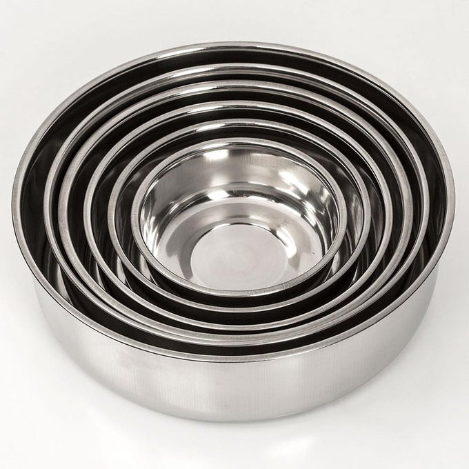 Set of six durable stainless steel nesting bowls designed for efficient storage, ideal for Kitchen & Food, Storage and Serving, Best Sellers, and Promo Eligible collections.
