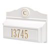 Custom handcrafted white wall mount mailbox with gold embossed house number and monogram, made in USA, enhancing curb appeal in Home & Decor and Mailboxes collections.