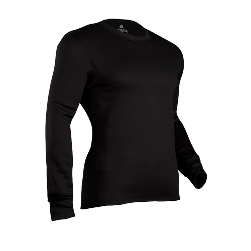 Black men's fleece long john shirt with ribbed cuffs and soft fleeced polyester interior for warmth and moisture wicking, ideal for Health & Wellness and Clothing collections.