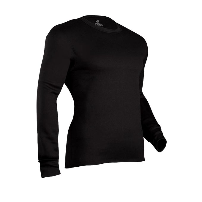 Black men's fleece long john shirt with ribbed cuffs and soft fleeced polyester interior for warmth and moisture wicking, ideal for Health & Wellness and Clothing collections.