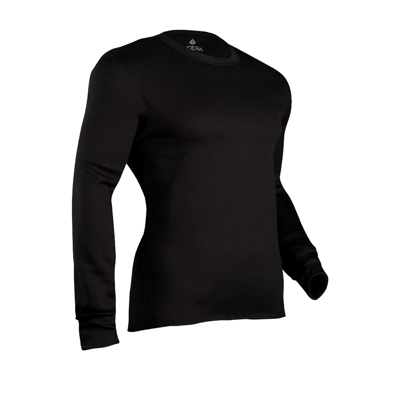 Black men's fleece long john shirt with ribbed cuffs and soft fleeced polyester interior for warmth and moisture wicking, ideal for Health & Wellness and Clothing collections.