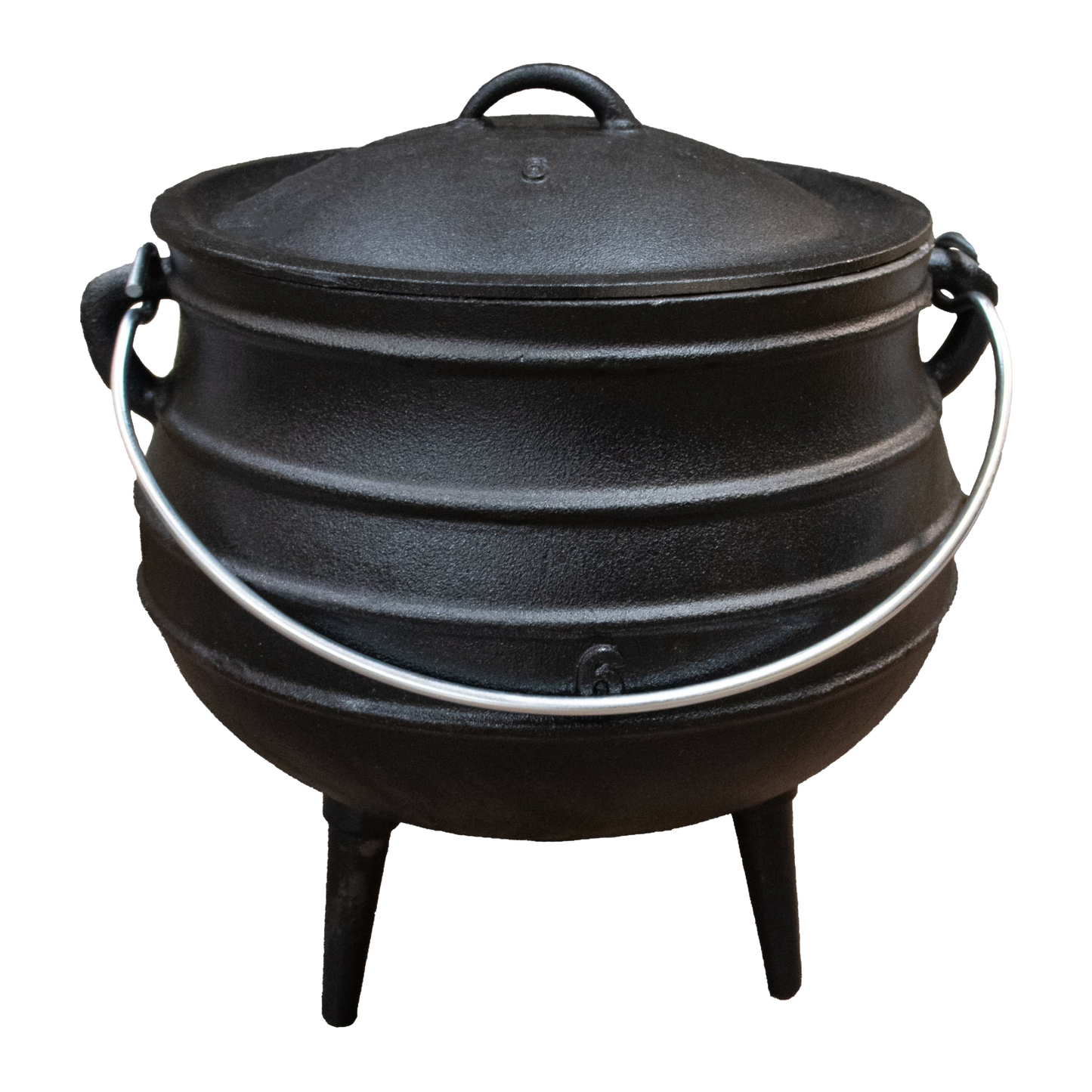 Handcrafted cast iron campfire kettle with rounded body, sturdy metal bail handle, and three legs, designed for durable outdoor cooking in Farm, Garden & Tool, Camping, Best Sellers, and Promo Eligible collections.