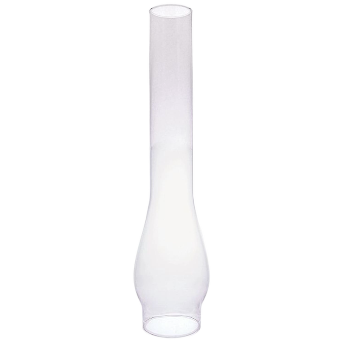 Clear glass oil lamp chimney with a 2-5/8 inch base and bulbous shape, ideal for Lamps & Lighting, Parts and Accessories, and Chimneys and Globes collections.